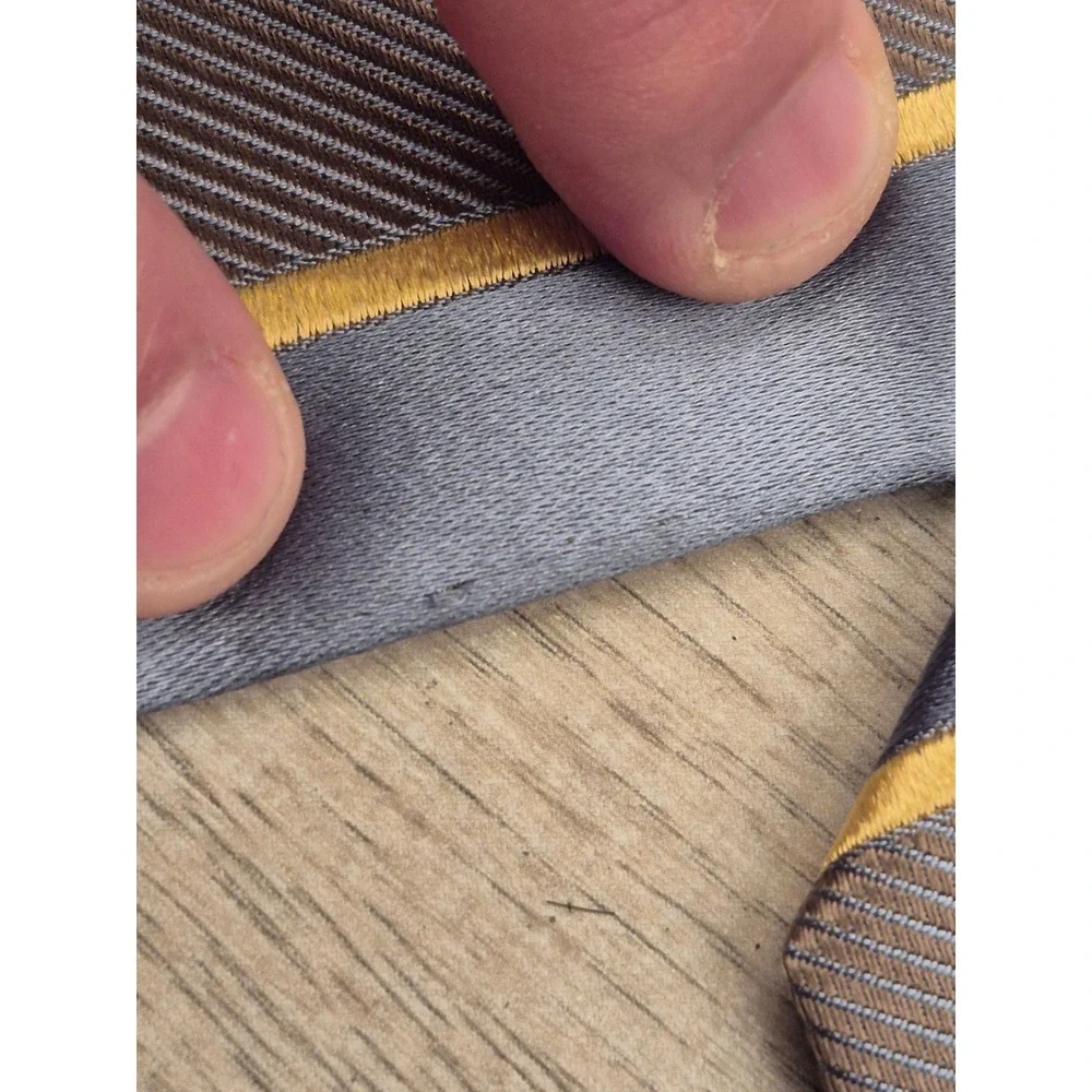 Charvet Mens Striped Silk Necktie Grey Bronze Gold Diagonal Pattern Business Tie